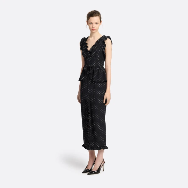 Silk Peplum Midi Dress with Bow