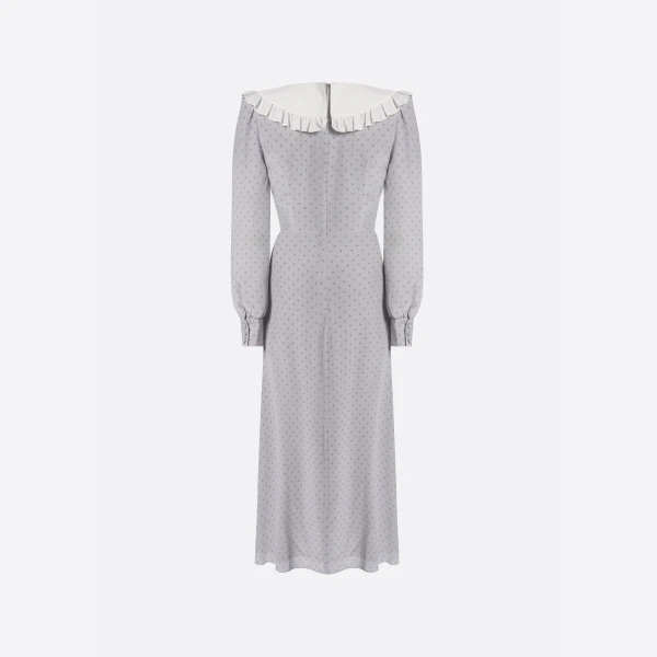 Silk Polka Dot Midi Dress with Collar