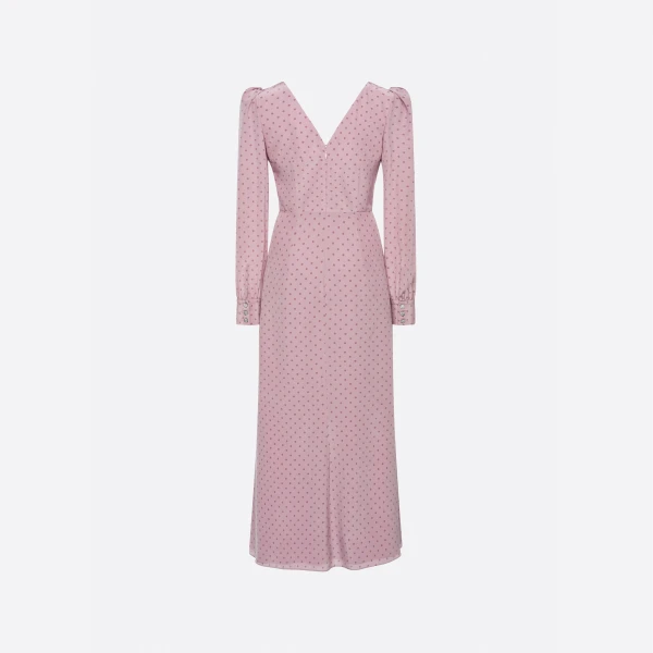 Silk Polka Dot Midi Dress with Ruffles