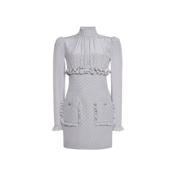 Alessandra Rich Silk Polka Dot Mini Dress with Ruffles