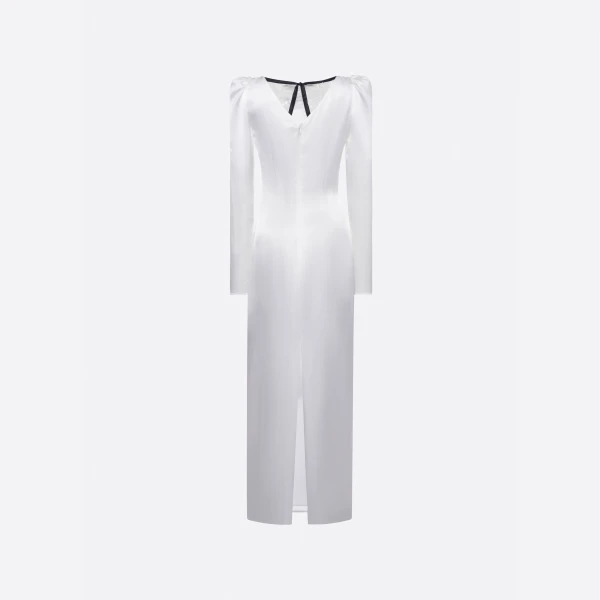 Silk Satin Evening Dress with Lace Insert