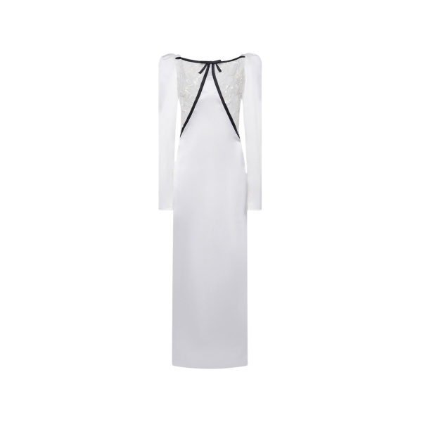 Alessandra Rich Silk Satin Evening Dress with Lace Insert