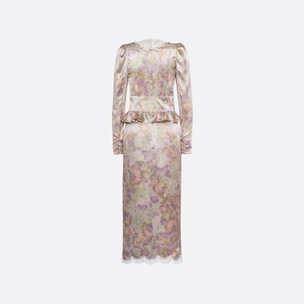 Silk Satin Midi Dress with Lace Detail