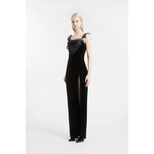 Alessandra Rich Velvet Dress with Lace Bustier, view 3