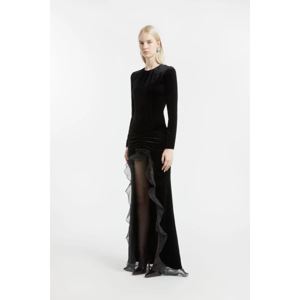 Alessandra Rich Velvet Dress with Ruches, view 3