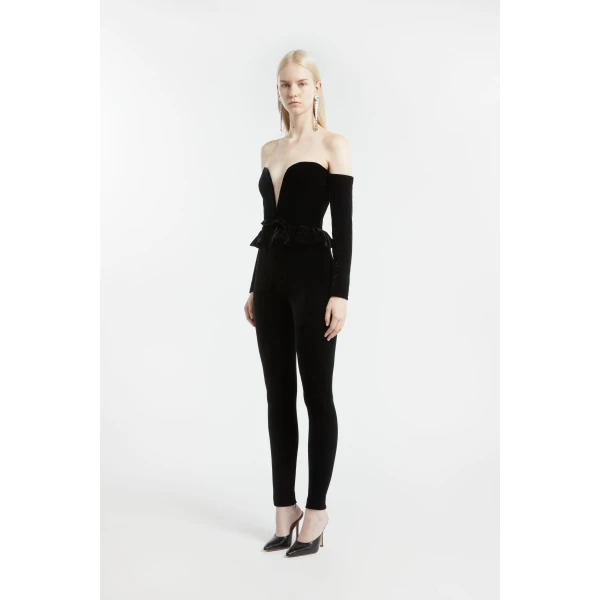 Alessandra Rich Velvet V Neck Jumpsuit, view 3