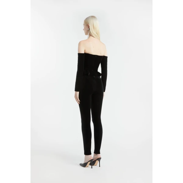 Alessandra Rich Velvet V Neck Jumpsuit, view 4