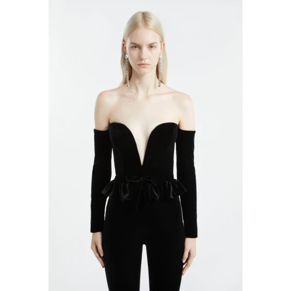 Alessandra Rich Velvet V Neck Jumpsuit, view 5
