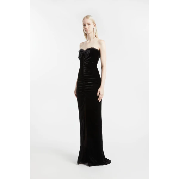 Alessandra Rich Vevet Gown with Bow, view 3