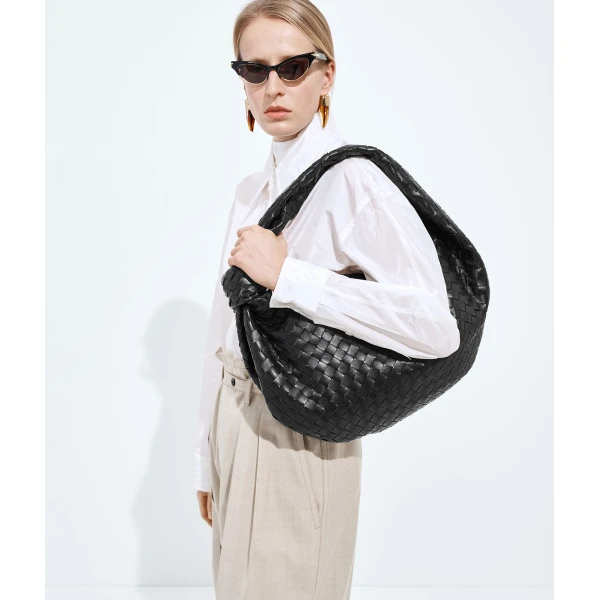 Khaite Medium Jodie in Nero - Black Shoulder & Crossbody Bags - The Lotus Tote Bag - Shop at Coveti
