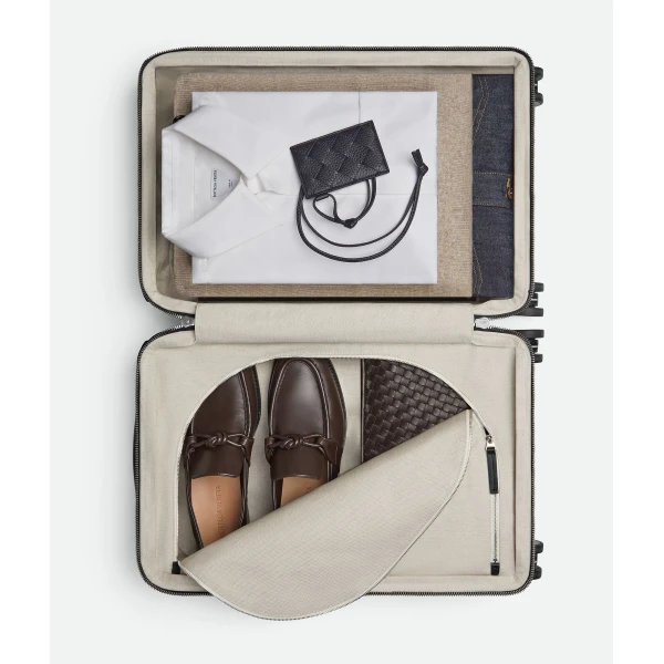 Khaite Odyssey Intrecciato Cabin Suitcase in Black - Black  - The Lotus Tote Bag - Shop at Coveti
