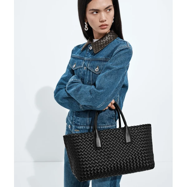 Khaite Small Cabat in Black - Black Totes & Top-Handle Bags - The Lotus Tote Bag - Shop at Coveti