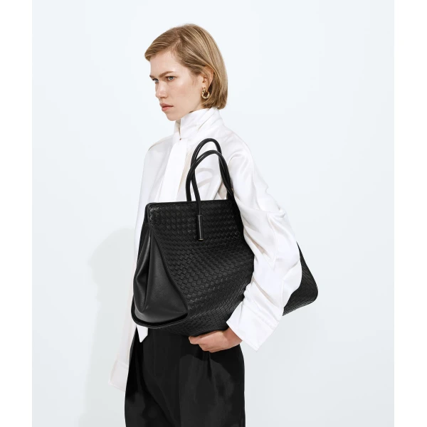 Khaite Women's Large Barbara Tote in Black - Black Totes & Top-Handle Bags - The Lotus Tote Bag - Shop at Coveti