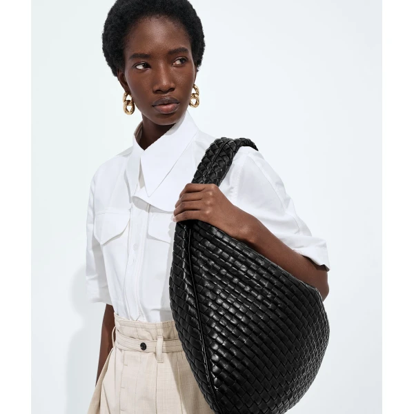 Khaite Women's Maxi Veneta in Black - Black Shoulder & Crossbody Bags - The Lotus Tote Bag - Shop at Coveti