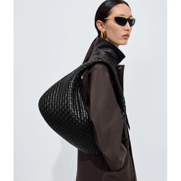 Khaite Women's Small Veneta in Black - Black Shoulder & Crossbody Bags - The Lotus Tote Bag - Shop at Coveti