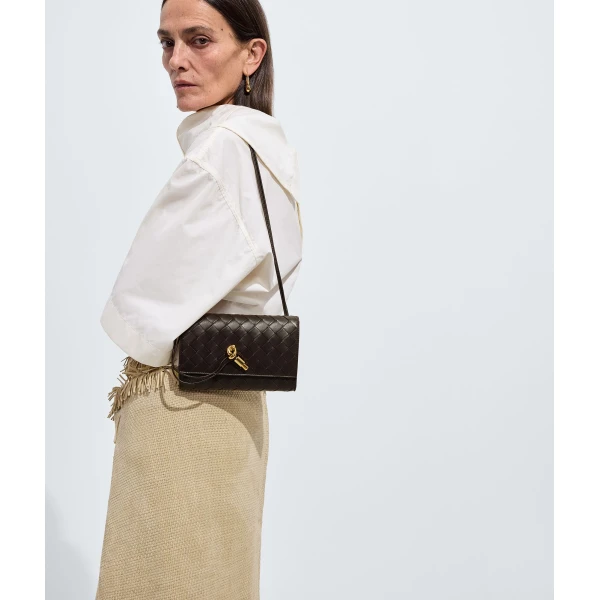 Khaite Women's Andiamo Pouch on Strap in Fondant - Brown Shoulder & Crossbody Bags - The Lotus Tote Bag - Shop at Coveti
