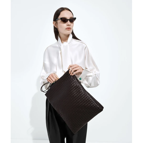 Khaite Women's Giornale Pouch in Espresso - Brown Clutch Bags - The Lotus Tote Bag - Shop at Coveti