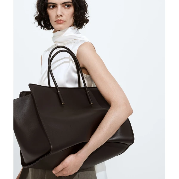Khaite Women's Large Barbara Tote in Espresso - Brown Totes & Top-Handle Bags - The Lotus Tote Bag - Shop at Coveti