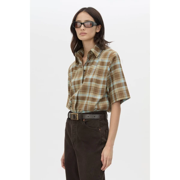 Camilla and Marc Arian Short Sleeve Check Shirt - Tops - Luxury Ready-to-Wear at Coveti
