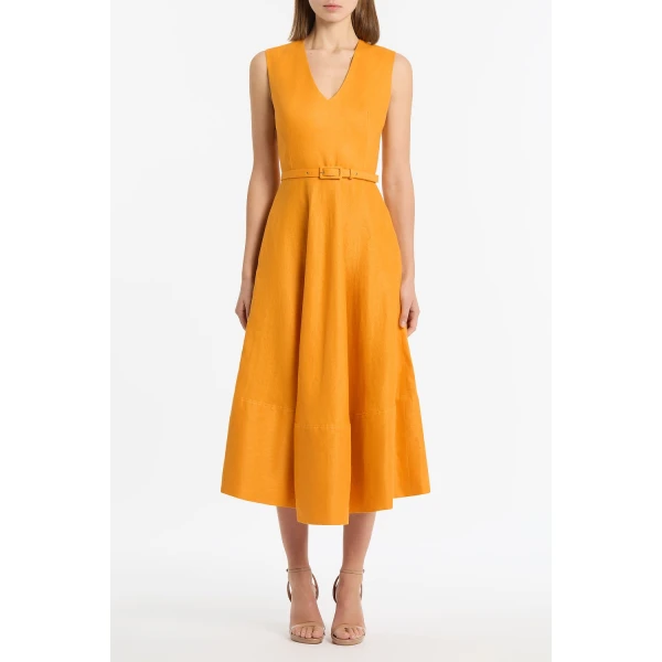 Carla Zampatti Amber Linen Belted Midi Dress, view 2