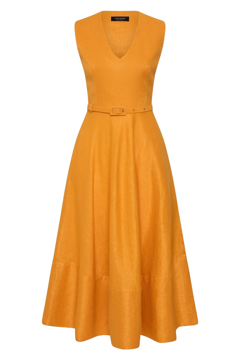 Carla Zampatti Amber Linen Belted Midi Dress