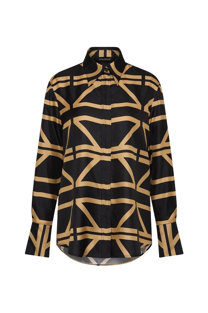 Carla-Zampatti-Black-And-Brandy-Grid-Silk-Twill-Relaxed-Shirt78934_nobg Carla Zampatti Tops