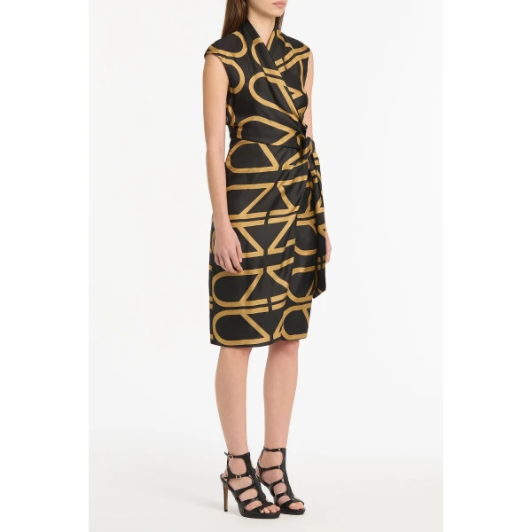 Carla Zampatti Black And Brandy Grid Silk Twill Wrap Dress, view 3