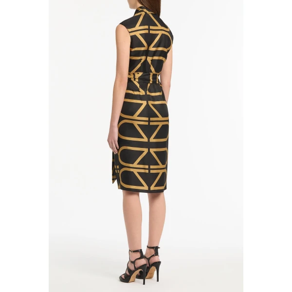 Carla Zampatti Black And Brandy Grid Silk Twill Wrap Dress, view 4