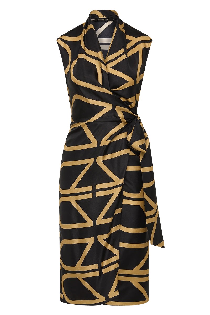 Carla Zampatti Black And Brandy Grid Silk Twill Wrap Dress