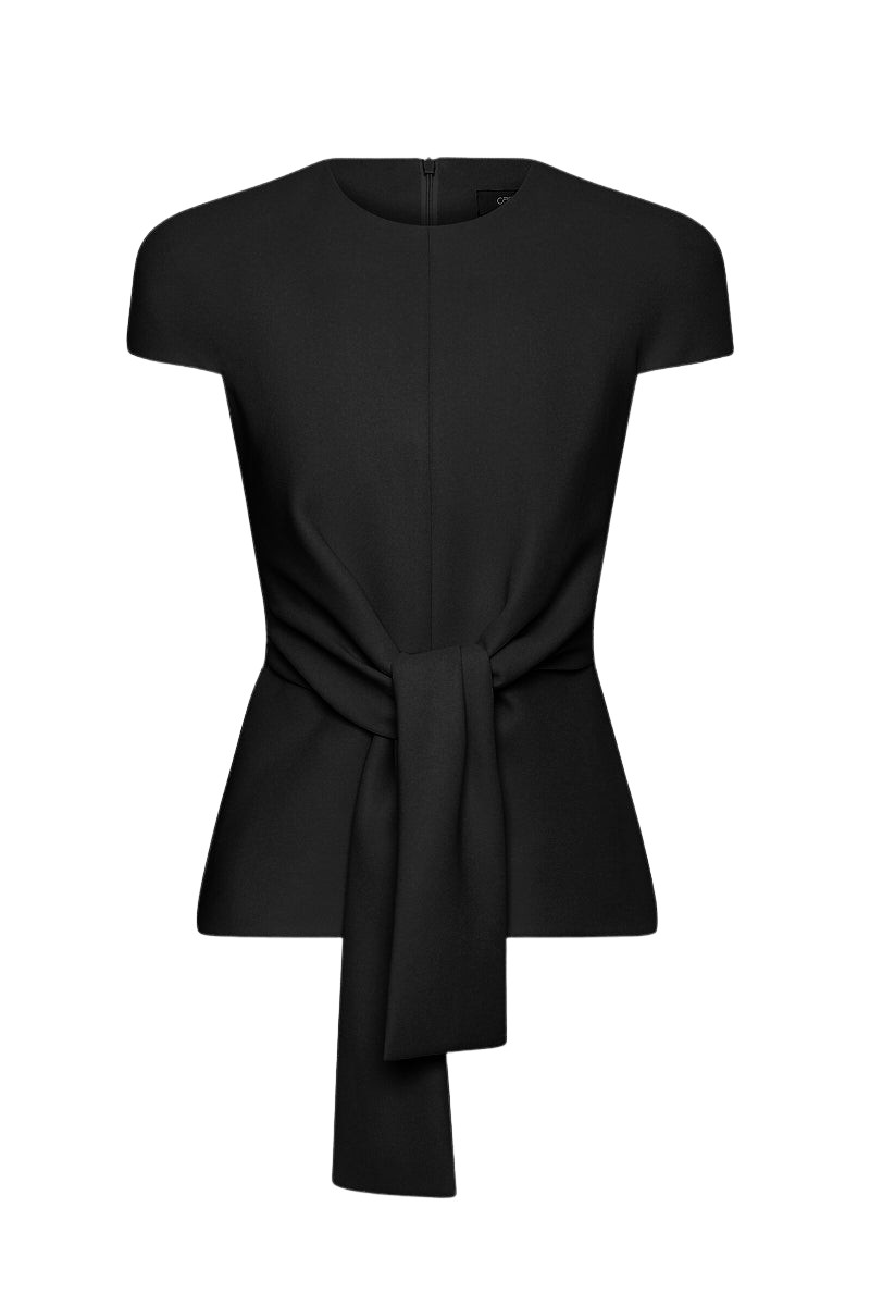 Carla Zampatti Black Crepe Cap Sleeve Tie Top