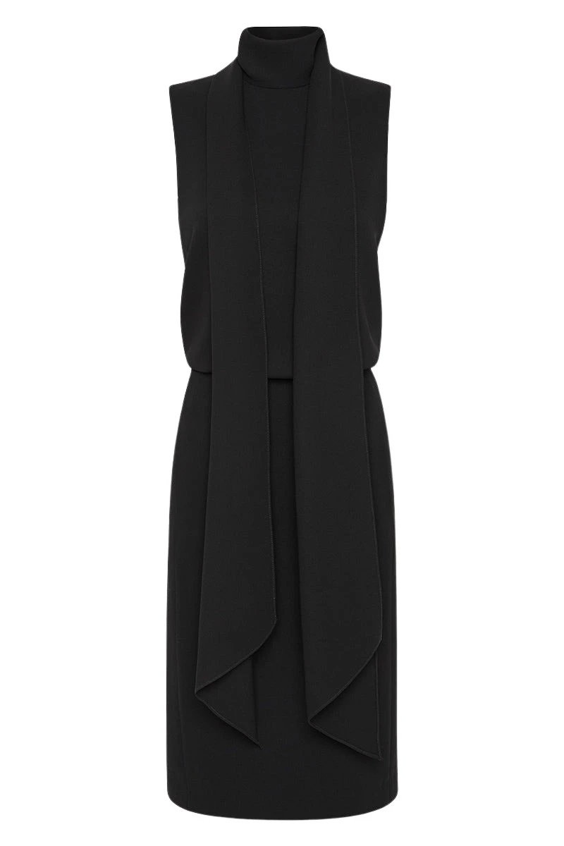 Carla-Zampatti-Black-Crepe-Classic-Tie-Neck-Dress84621_nobg Carla Zampatti Dresses