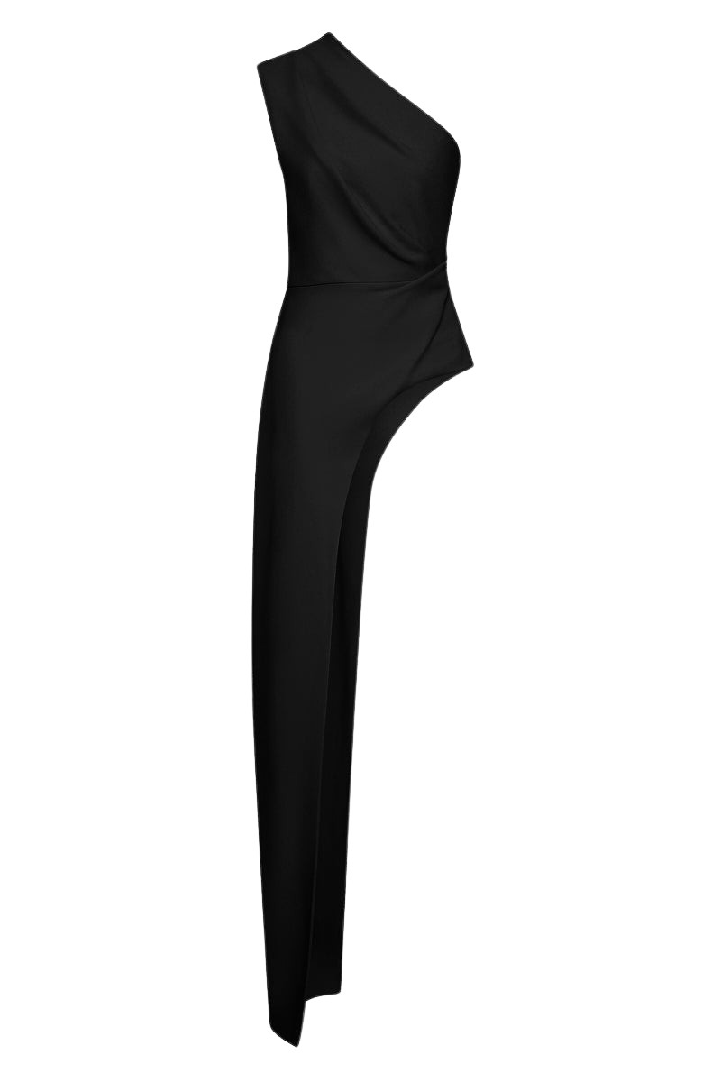 Carla Zampatti Black Crepe One Shoulder Longline Top
