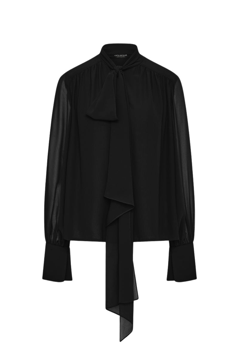 Carla Zampatti Black Georgette Bow Front Blouse