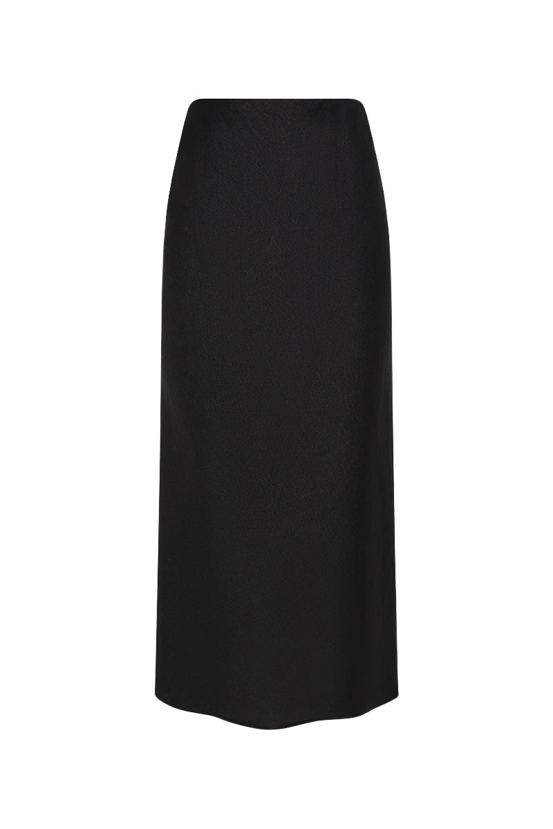 Carla Zampatti Black Linen Midi Bias Skirt
