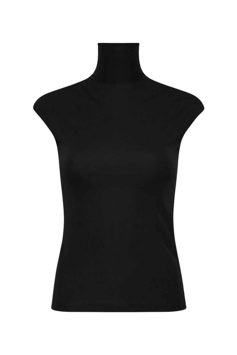Carla Zampatti Black Matte Jersey Extended Polo Top