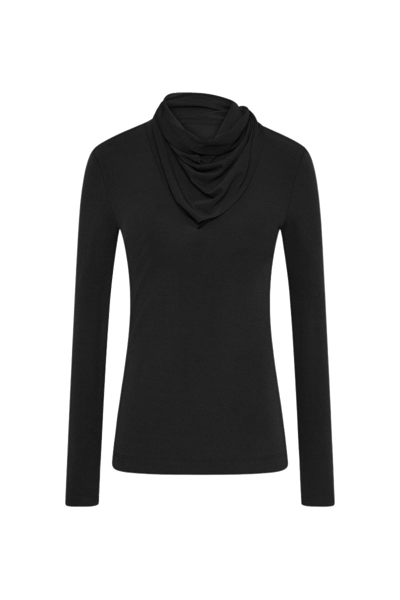 Carla Zampatti Black Matte Jersey Long Sleeve Scarf Top