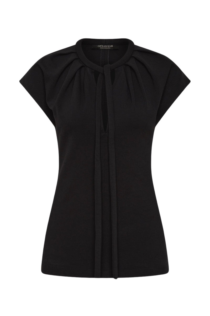Carla Zampatti Black Ponte Tie Detail Top