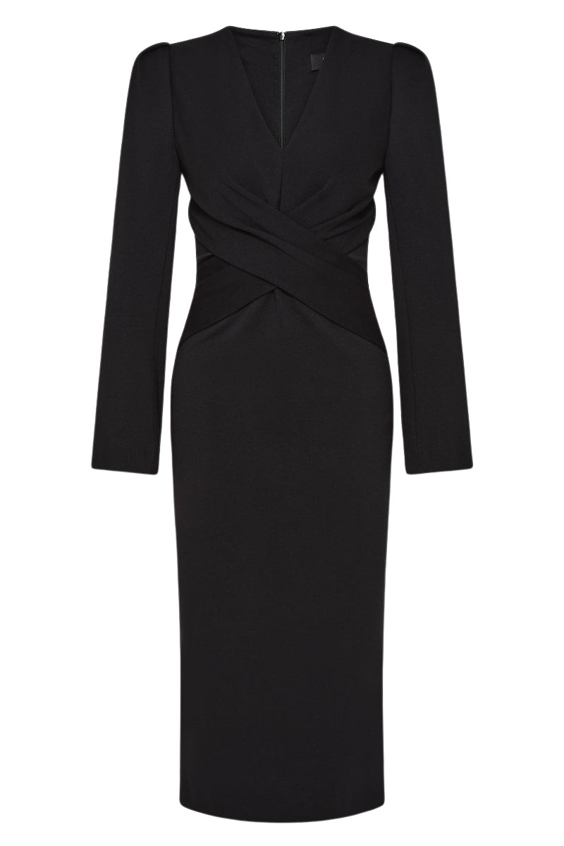 Carla Zampatti Black Ponte Twist Front Midi Dress