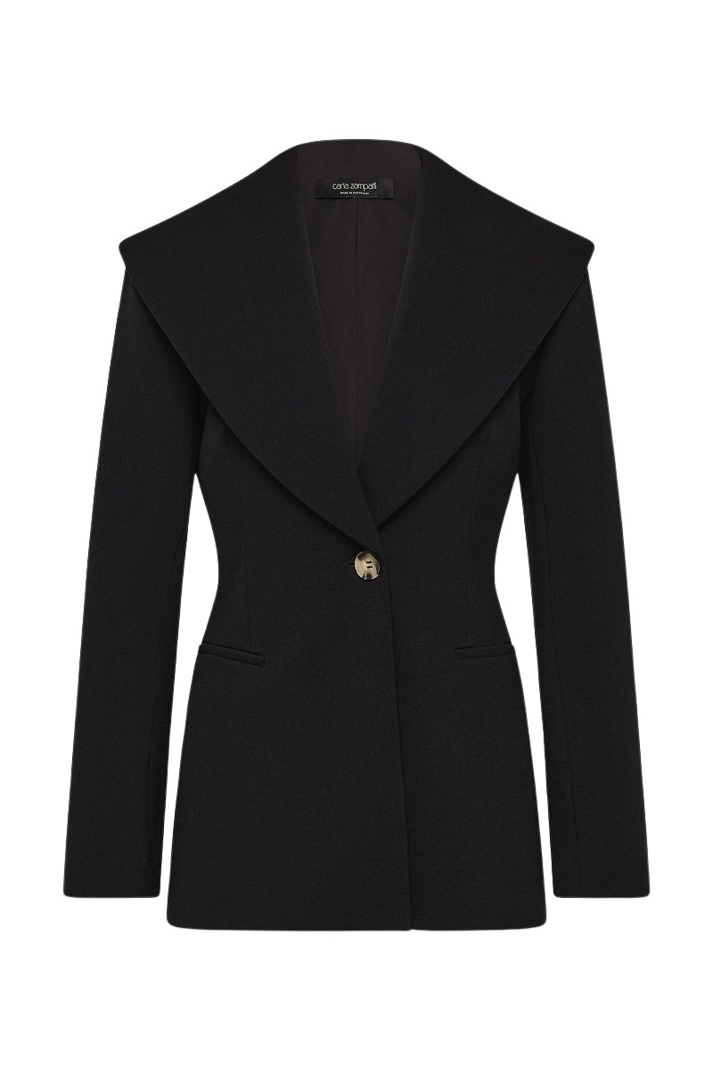 Carla Zampatti Black Ponte Wide Shawl Collar Jacket