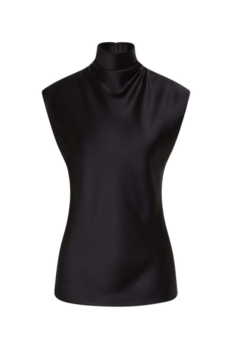 Carla Zampatti Black Satin Cap Sleeve Top