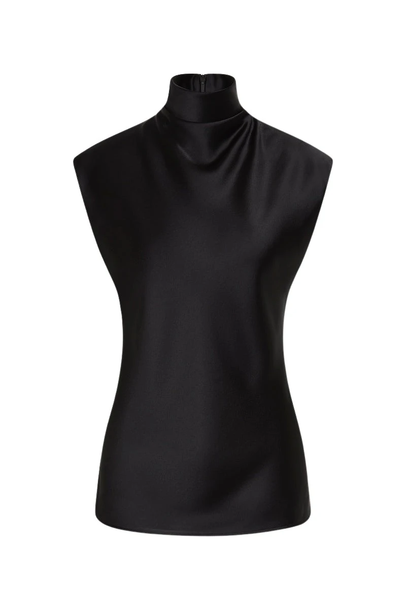 Carla-Zampatti-Black-Satin-Cap-Sleeve-Top72791_nobg Carla Zampatti Tops