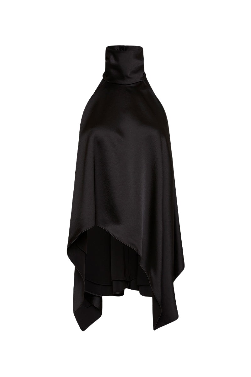 Carla Zampatti Black Satin Draped Altura Halter Top