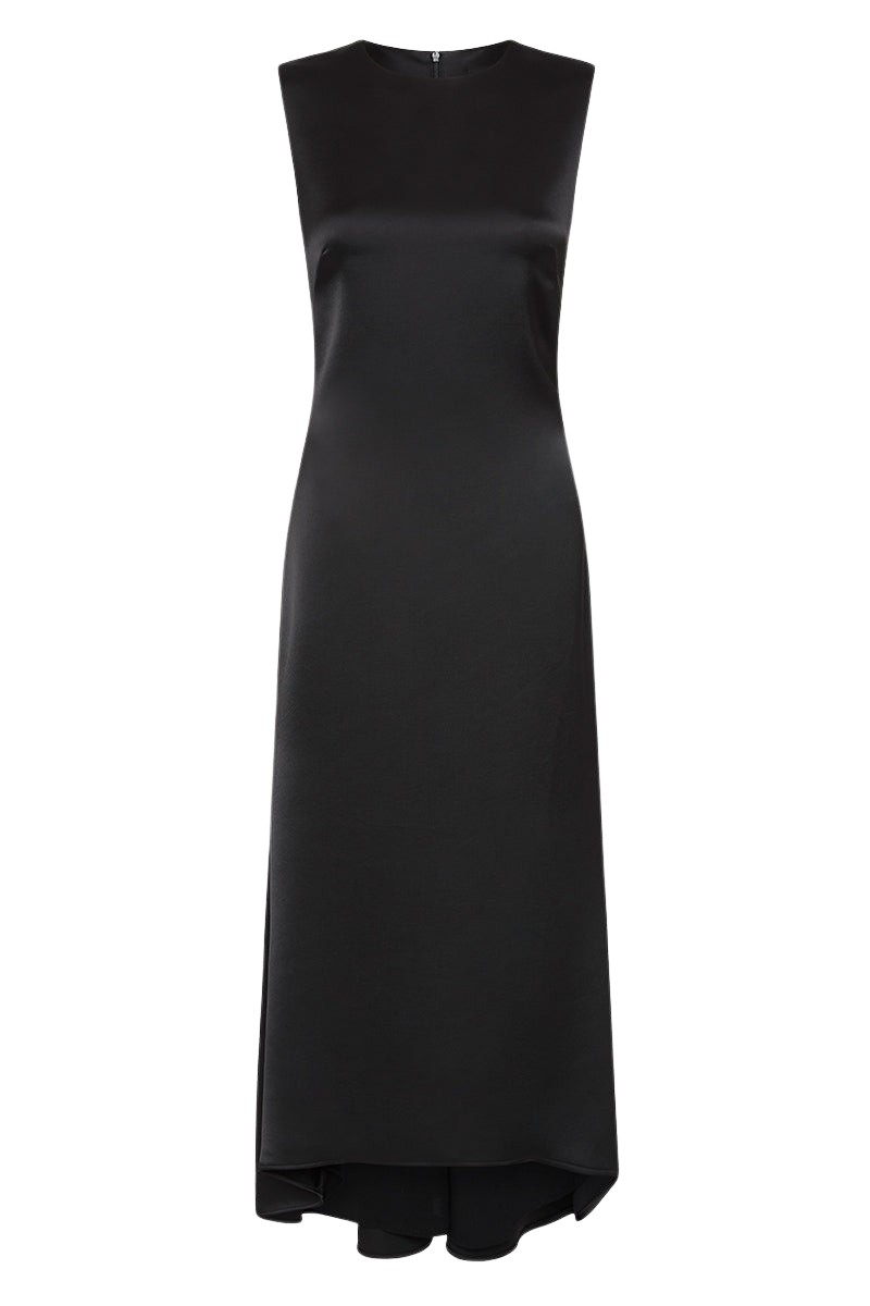 Carla Zampatti Black Satin Godet Dress