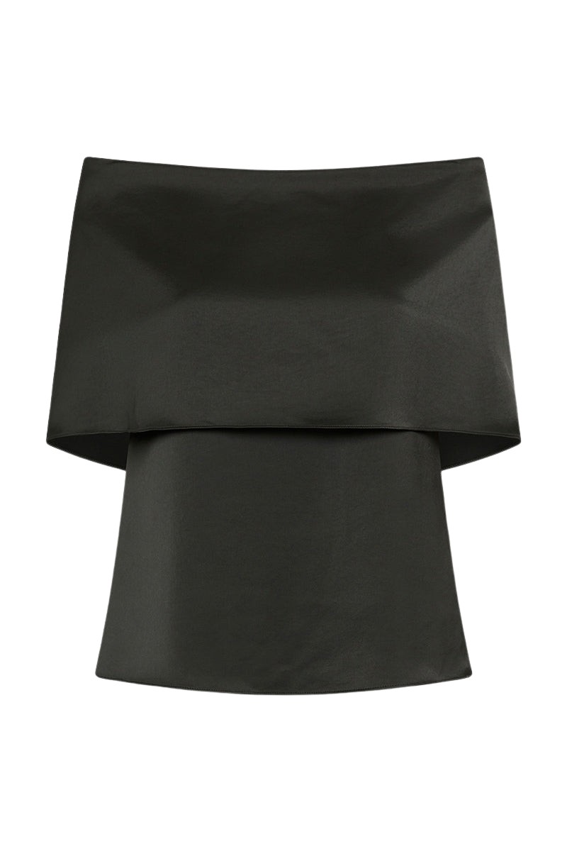 Carla Zampatti Black Satin Off Shoulder Top