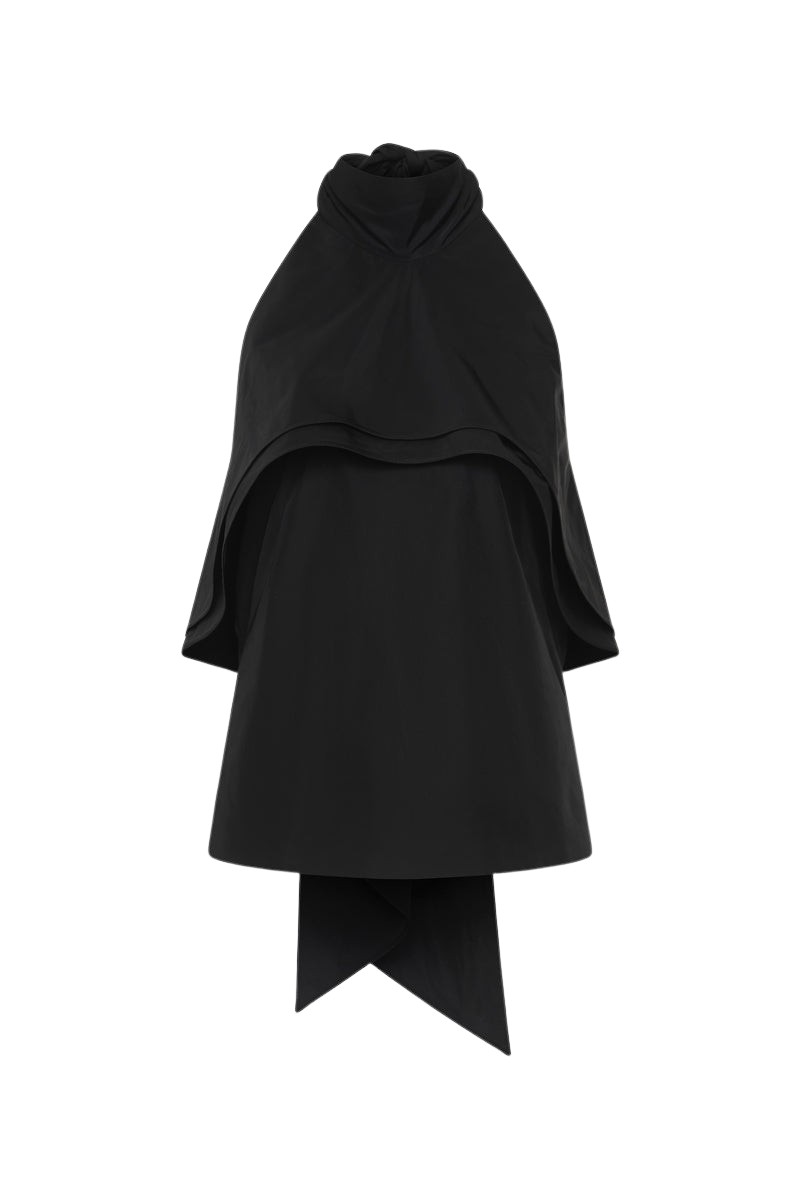 Carla Zampatti Black Taffeta Ruffle Bow Detail Top
