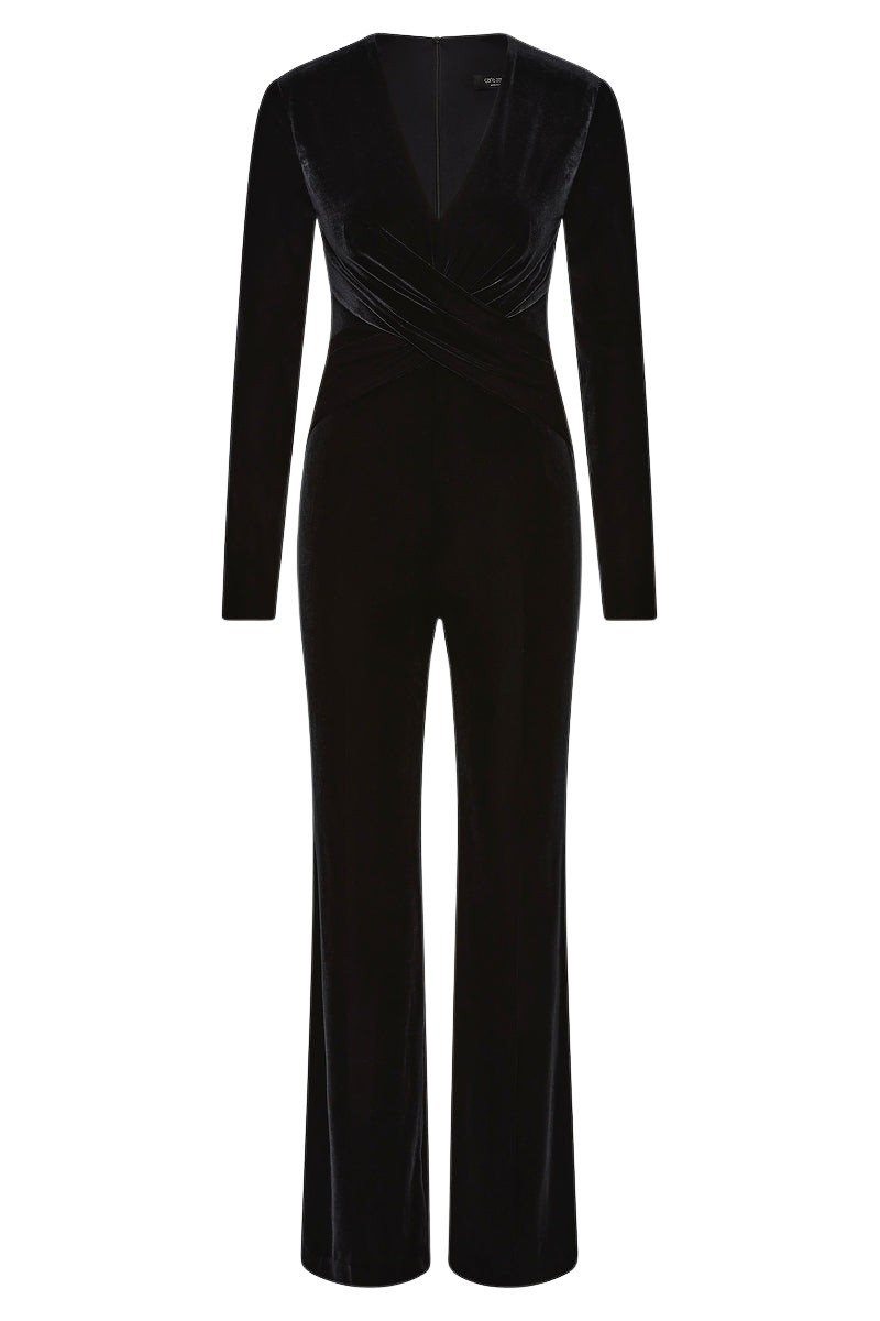 Carla Zampatti Black Velvet Tuck Front Jumpsuit