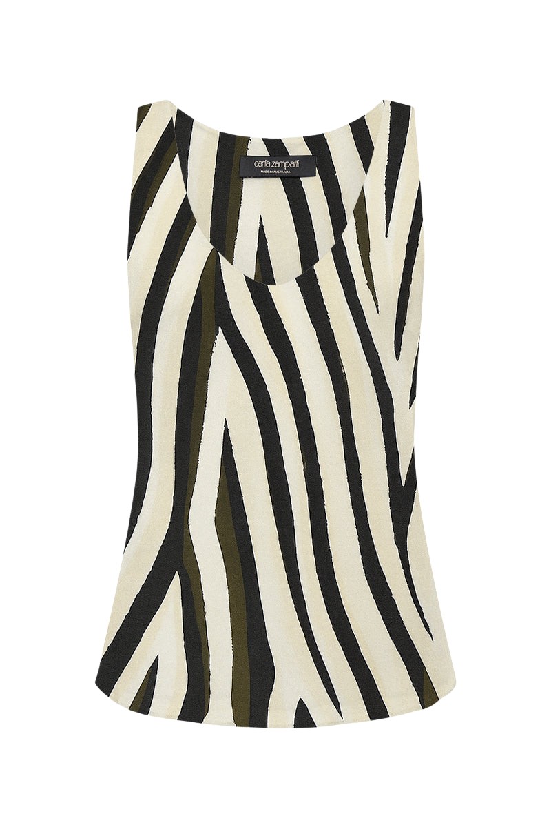 Carla Zampatti Bold Stripe Print Scoop Neck Cami