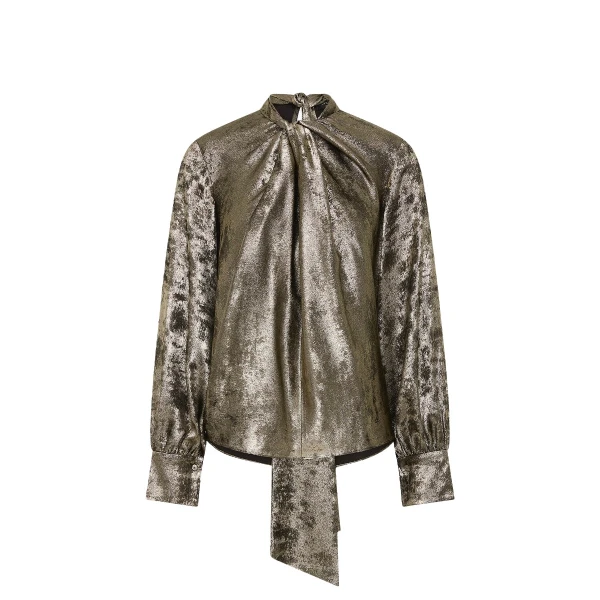 Burnished Metallic Twist Front Blouse