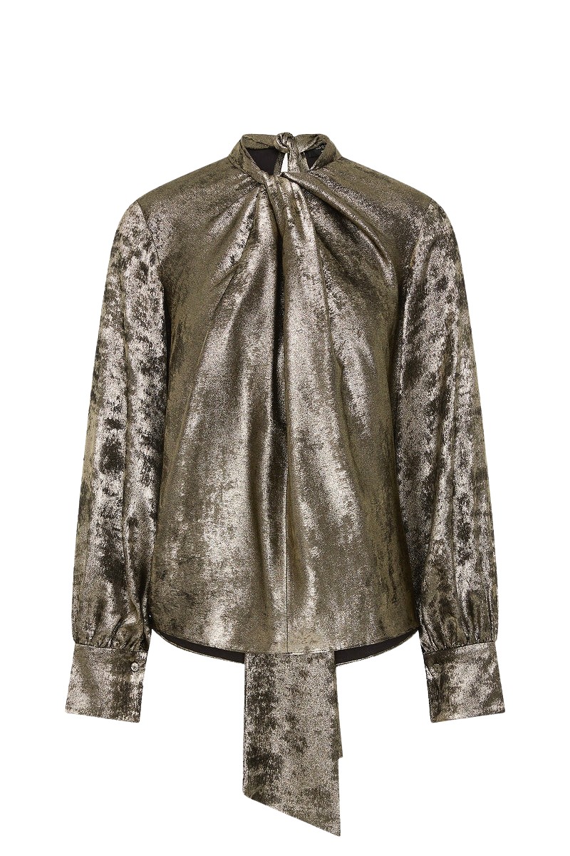 Carla Zampatti Burnished Metallic Twist Front Blouse