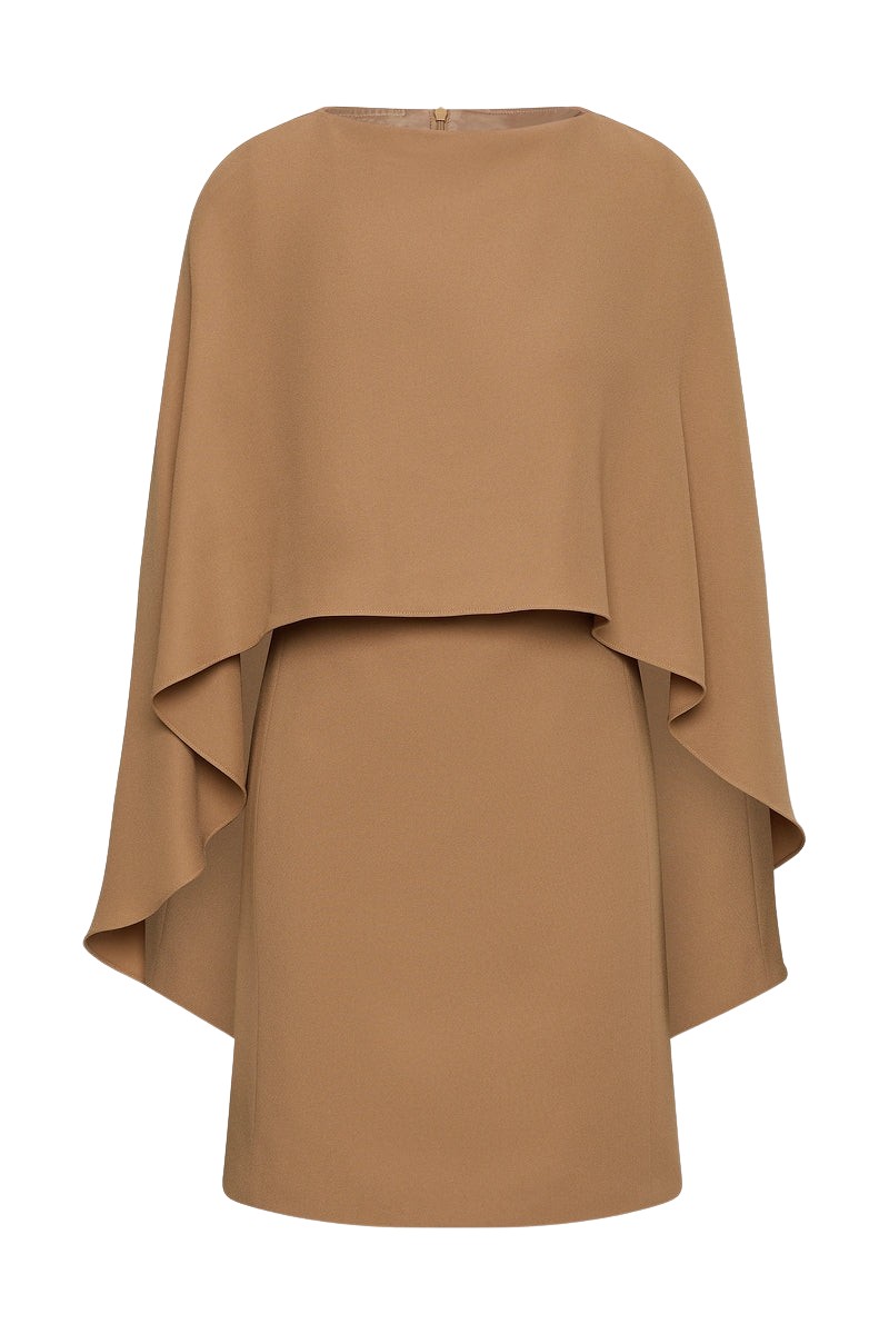 Carla Zampatti Cinnamon Crepe Cape Mini Dress